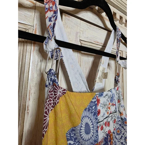 Anthro Let Me Be Patchwork Floral Jumpsuit S White Blue - Picture 8 of 12